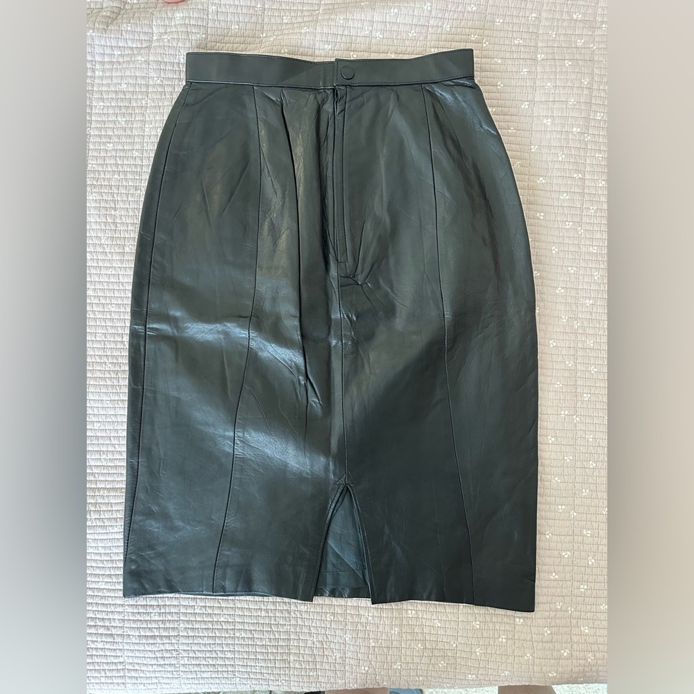 Vintage Black Leather Midi Skirt